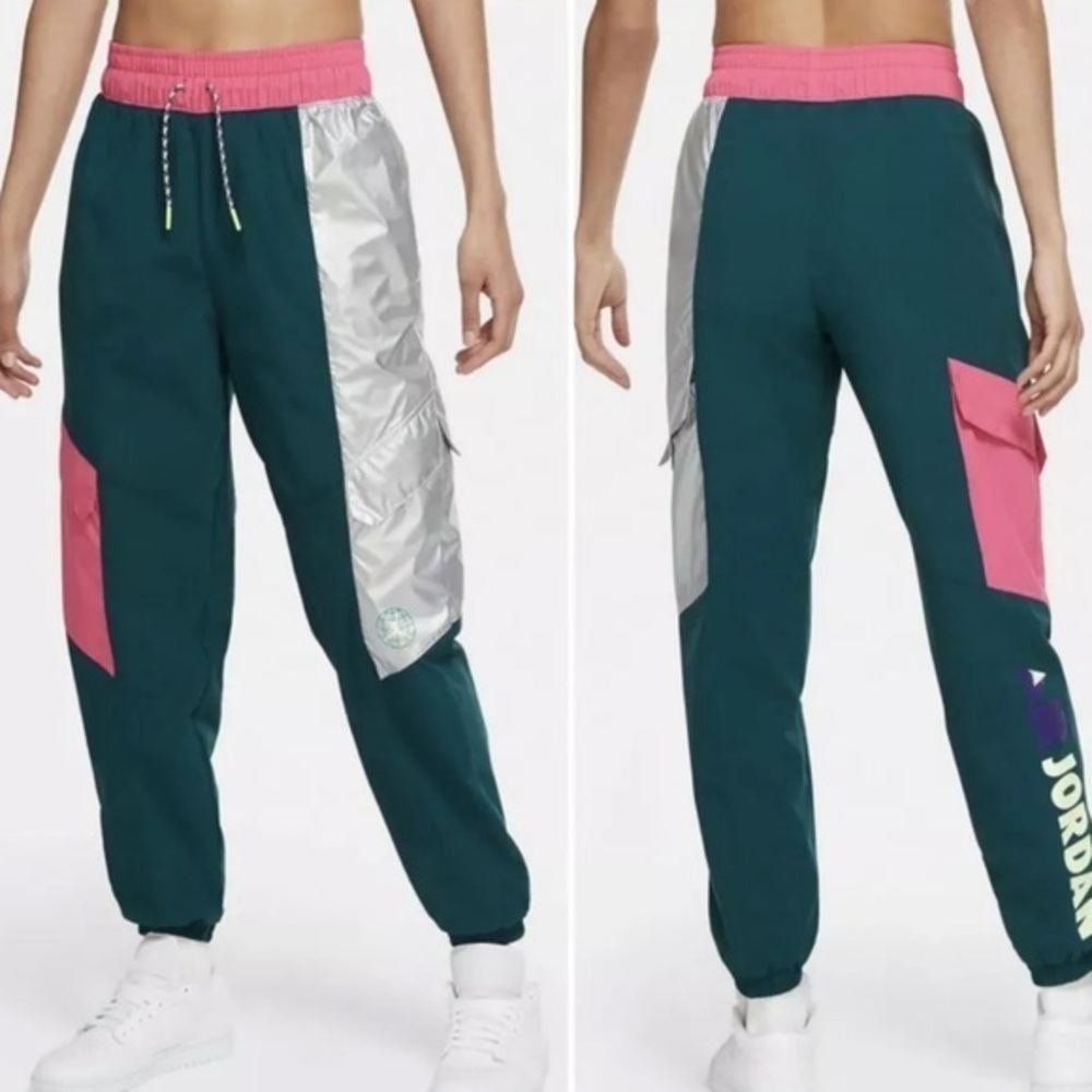NIKE AIR JORDAN $120 Joggers Sweatpants Colorblock Small Green Pink Silver retro